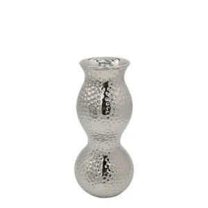 Κεραμικό Βάζο Ασημί Σφυρήλατο 13x28,5cm