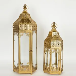 Φανάρι Διακοσμητικό Χρυσό Μεταλλικό 18.5x16x44cm
