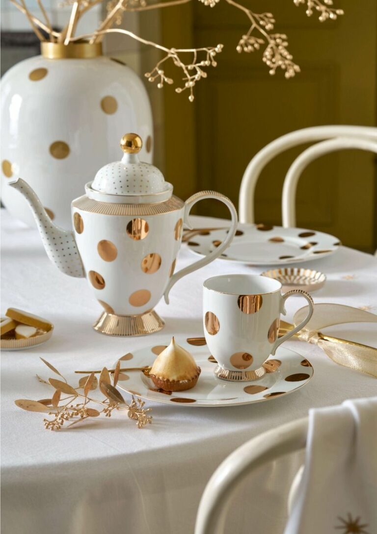 Κούπα από Πορσελάνη Taza de lunares blanco-dorado 350ml – PiP Studio