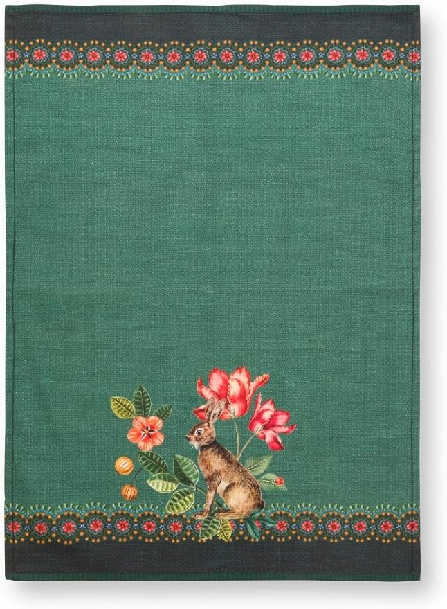 Pip Studio Πετσέτα Κουζίνας Winter Wonderland Rabbit Green 50x70cm