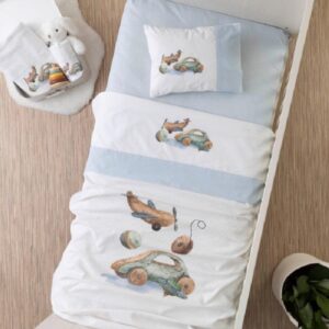 Κουβέρτα Κούνιας Πικέ Toys Λευκό\Μπλε (110×140) – Borea