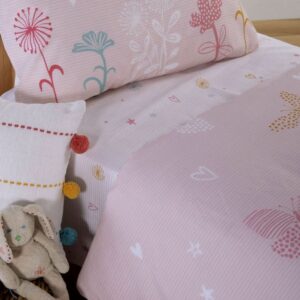 Παιδικό Σεντόνι Μονό Σετ 3τμχ (2ΤΜΧ 170×260+52×72) Blooming pink – Nef Nef