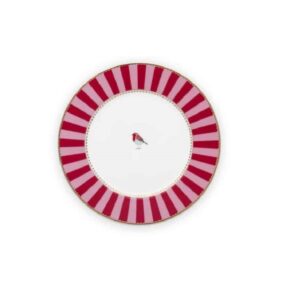 Σετ 4ΤΜΧ Πιάτα Γλυκού Πορσελάνης Love Birds Stripes RedPink -  Pip Studio