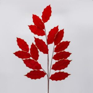 Κλαδί με Κόκκινα Βελούδινα Φύλλα Γκι – 87cm