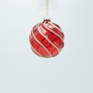Γυάλινη Μπάλα Κόκκινη Διαφανής με Χρυσό Glitter – Σετ 4Τμχ