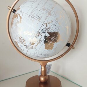 Διακοσμητική Επιτραπέζια Υδρόγειος Μεταλλική Λευκή-Χρυσή 18x18x28 εκ.