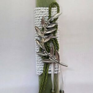 Πασχαλινή Λαμπάδα Πράσινη με Κλαδί Ελιάς 28εκ