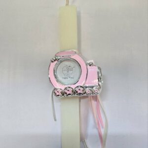 Πασχαλινή Λαμπάδα με Ροζ Κορνίζα 29εκ