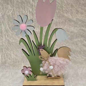 Ξύλινη Διακόσμηση με Λουλούδια και Κοτούλα