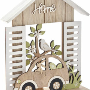 Ξύλινο Επιτραπέζιο Διακοσμητικό Σπιτάκι με Αυτοκίνητο και Λαγό