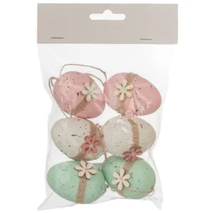 Σετ 6 Πλαστικά Αυγά Ροζ/Βεραμάν/Λευκό/Κρεμ 4x6εκ