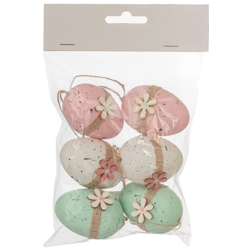 89480 Σετ 6 Πλαστικά Αυγά Ροζ/Βεραμάν/Λευκό/Κρεμ 4x6εκ