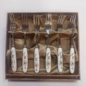 Σετ 6 Πηρουνάκια Γλυκού ή Επιδόρπιου με Πορσελάνινες Λαβές