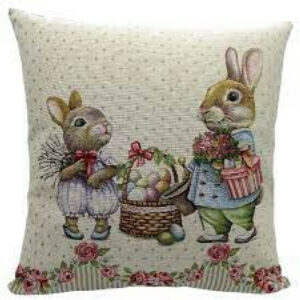 Διακοσμητικό Πασχαλινό Μαξιλαράκι με Λαγούς και Αυγά 47x47cm