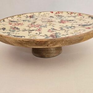 Ξύλινη Τουρτιέρα με Φλοράλ Διακόσμηση και Γυάλινο Καπάκι