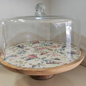 Ξύλινη Τουρτιέρα με Φλοράλ Διακόσμηση και Γυάλινο Καπάκι