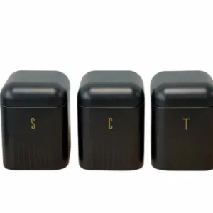 Cryspo Trio Βάζα Κουζίνας Σετ 3 Τεμ. Coffee-Sugar-Tea Μεταλλικά Altra Black 11,5cm