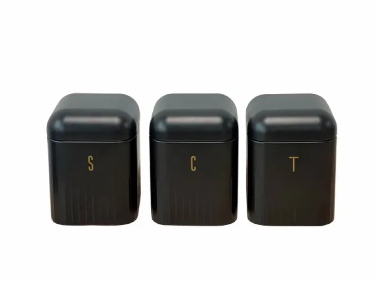 Cryspo Trio Βάζα Κουζίνας Σετ 3 Τεμ. Coffee-Sugar-Tea Μεταλλικά Altra Black 11,5cm