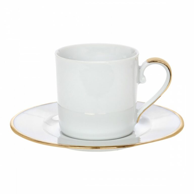 Cryspo Trio Σετ Φλιτζάνι & Πιατάκι Καφέ 6 Τεμ. 100cc Λευκή Πορσελάνη Elegant Gold
