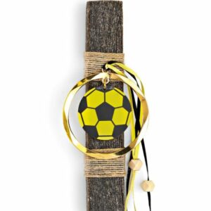 Πασχαλινή λαμπάδα μαύρη με κίτρινη plexi μπάλα ποδοσφαίρου 20cm