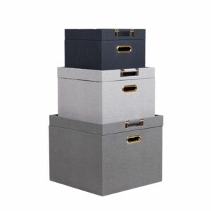 Σετ 3 Διακοσμητικά Μπαούλα Ξύλινα - PU Dark Grey / Grey / Blue