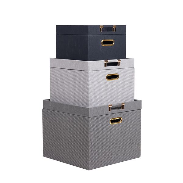 810-00262 Σετ 3 Διακοσμητικά Μπαούλα Ξύλινα - PU Dark Grey / Grey / Blue