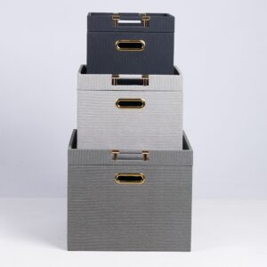 Σετ 3 Διακοσμητικά Μπαούλα Ξύλινα - PU Dark Grey / Grey / Blue