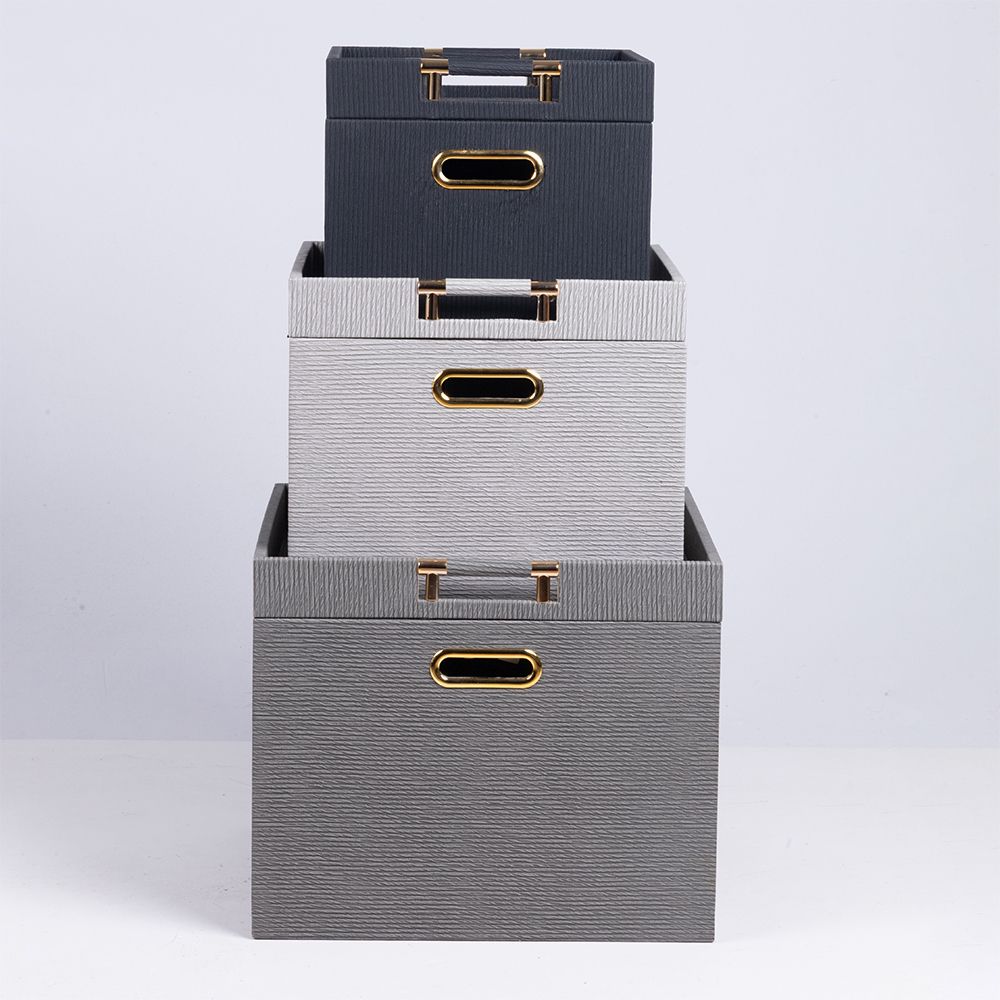 810-00262 Σετ 3 Διακοσμητικά Μπαούλα Ξύλινα - PU Dark Grey / Grey / Blue