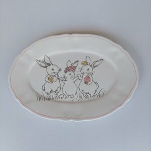 Διακοσμητική Πασχαλινή Πιατέλα με Λαγούς Κεραμική Λευκή 25.7x17.6x1.8cm