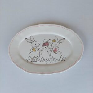 Διακοσμητική Πασχαλινή Πιατέλα με Λαγούς Κεραμική Λευκή 30.9x21x2.1cm