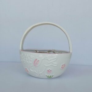 Διακοσμητικό Πασχαλινό Καλάθι με Λαγό Κεραμικό Λευκό-Ροζ 19.4x19.5x20.2cm