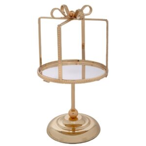 Δίσκος-Σταντ σε Σχήμα Δώρου με Χρυσό Μεταλλικό Πλαίσιο και Γυαλί 17x17x31cm