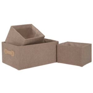 Υφασμάτινα Καλάθια Αποθήκευσης Σετ 3 Τεμαχίων Κρεμ
