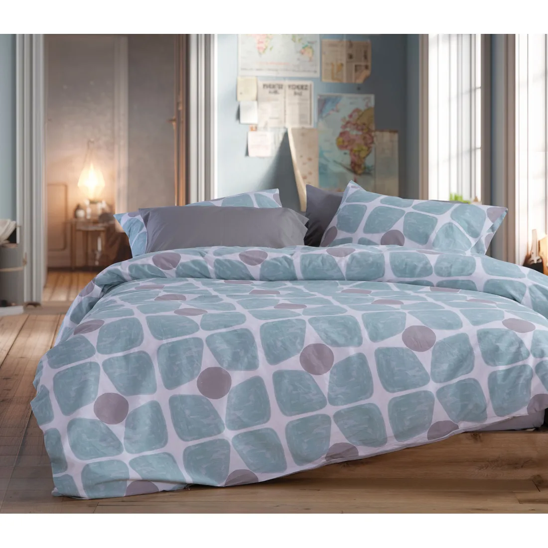 039612 Nef-Nef Casual Coreo Aqua Σετ Σεντόνια Υπέρδιπλα με Λάστιχο 4 Τεμαχίων
