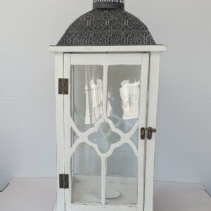 ESTHETI Ξύλινο - Μεταλλικό Φανάρι Λευκό - Γκρι 24x24x64cm