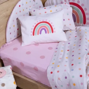 Σετ Σεντόνια Κούνιας 3 Τεμαχίων Nef-Nef Homeware Baby Dots Ecru/Pink 100% Βαμβάκι 120x170cm