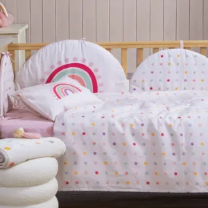 Σετ Σεντόνια Κούνιας 3 Τεμαχίων Nef-Nef Homeware Baby Dots Ecru/Pink 100% Βαμβάκι 120x170cm