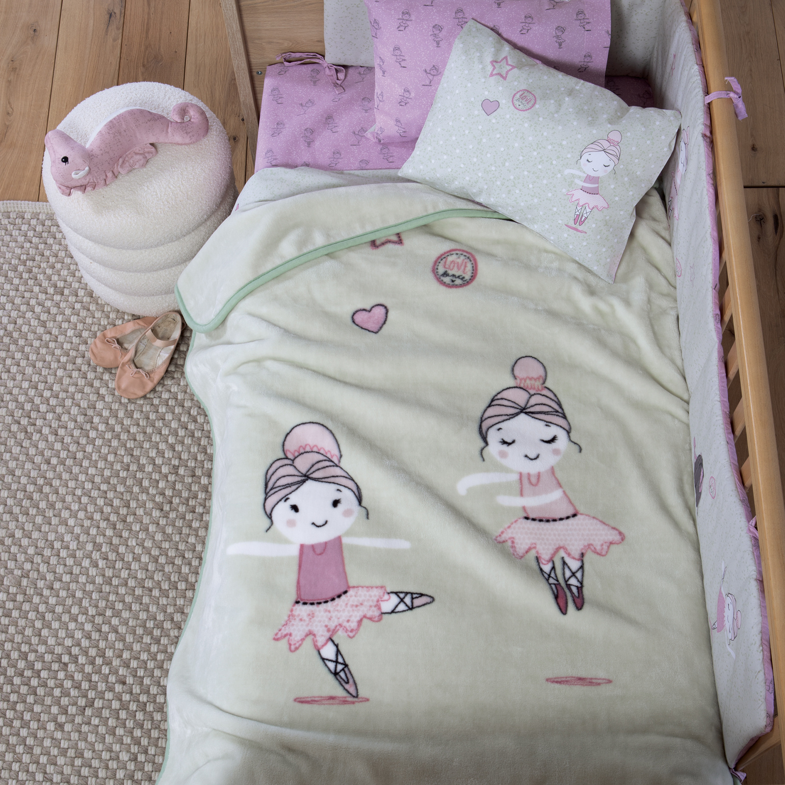 040922 Nef-Nef Ballerine World Κουβέρτα Κούνιας Fleece Πράσινο Mint 100x140cm