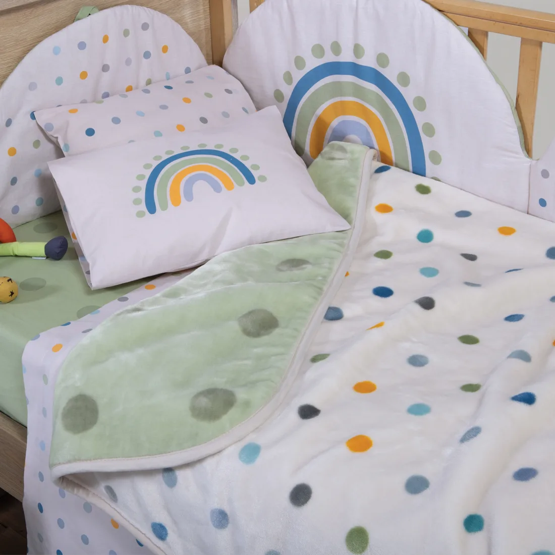040927 Κουβέρτα Βελουτέ Κούνιας-Αγκαλιάς Nef-Nef Baby Dots Green 75x100cm