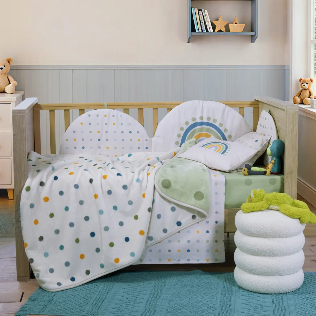 040927 Κουβέρτα Βελουτέ Κούνιας-Αγκαλιάς Nef-Nef Baby Dots Green 75x100cm