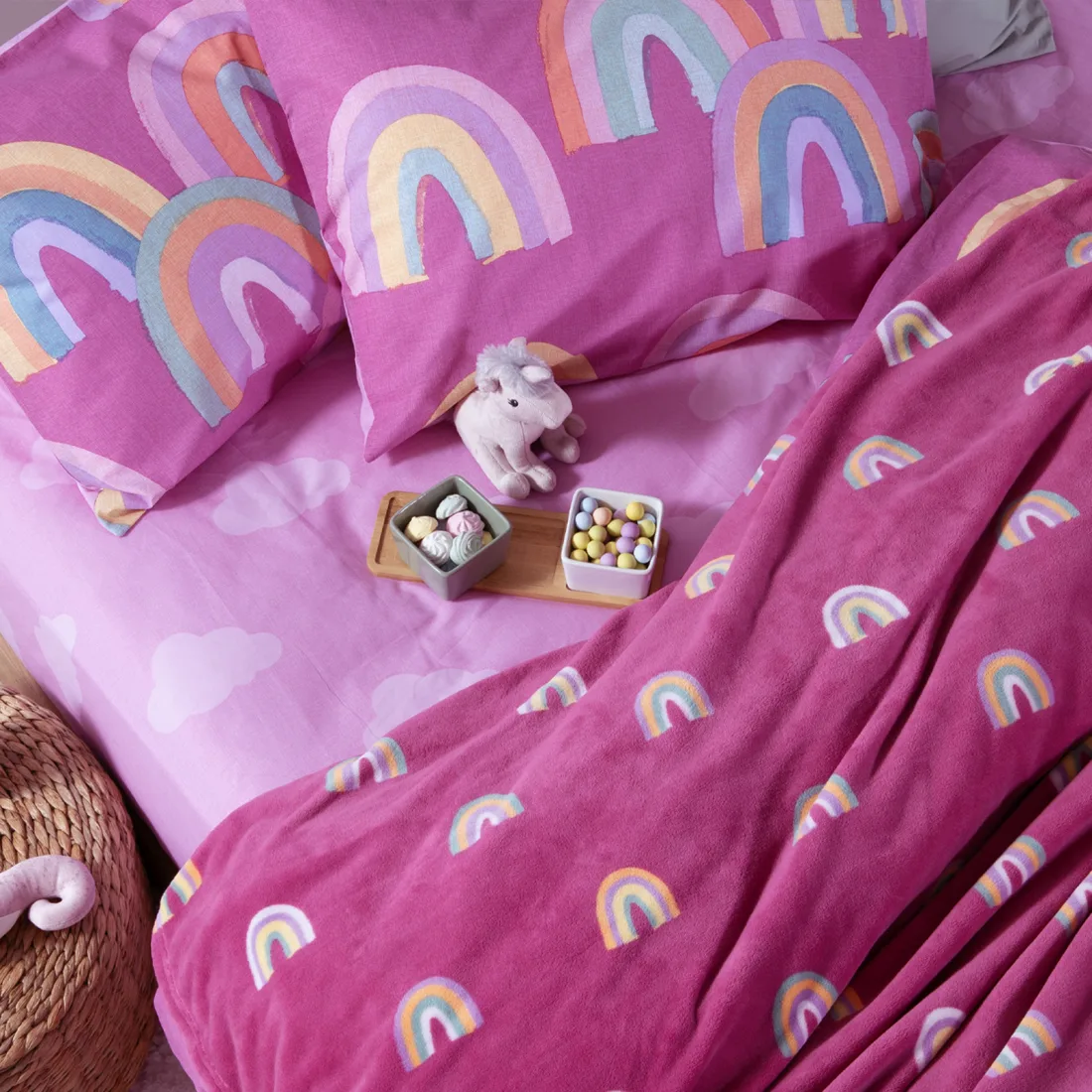 040957 Παιδική Κουβέρτα Fleece Μονή Nef-Nef Rainbow Mood Fuchsia 160x220cm