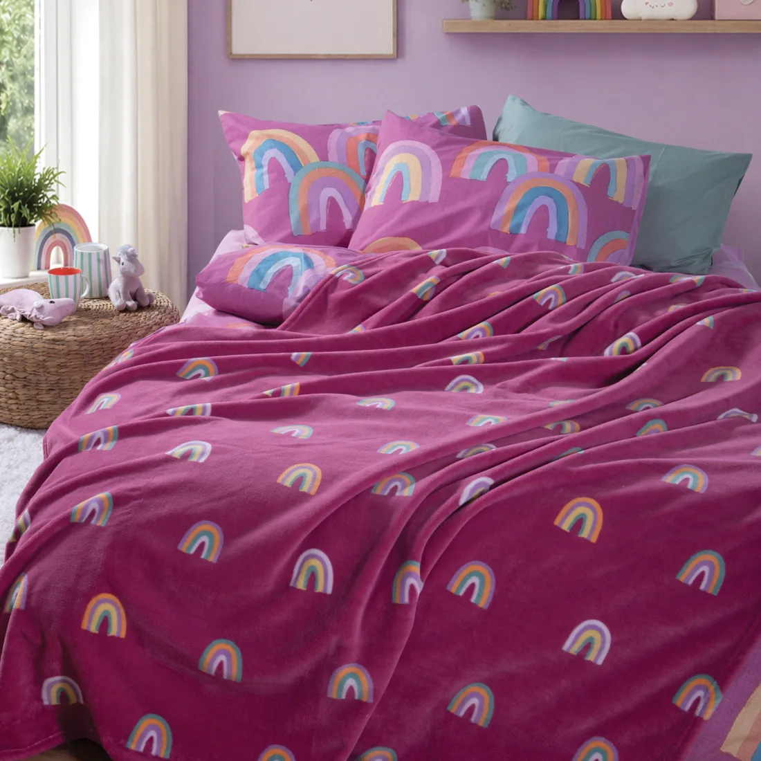 040957 Παιδική Κουβέρτα Fleece Μονή Nef-Nef Rainbow Mood Fuchsia 160x220cm