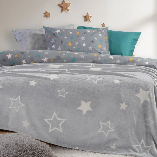 038419 Φωσφοριζέ Κουβέρτα Fleece Κούνιας Nef-Nef Homeware Junior Starlight Grey 100% Polyester 300gsm 110x150cm