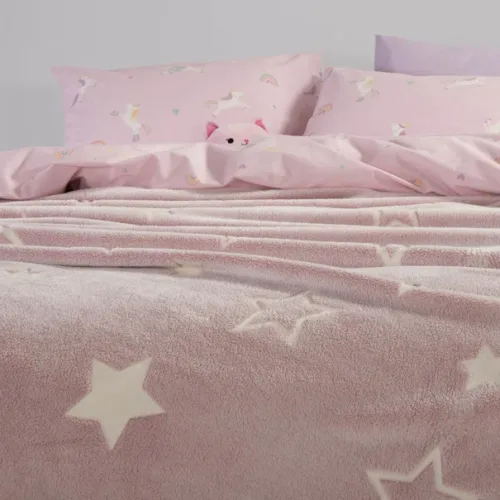 Φωσφοριζέ Κουβέρτα Fleece Κούνιας Nef-Nef Homeware Junior Starlight Pink 110x150cm