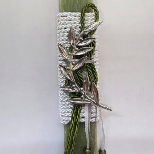 Πασχαλινή Λαμπάδα Πράσινη με Κλαδί Ελιάς 28εκ