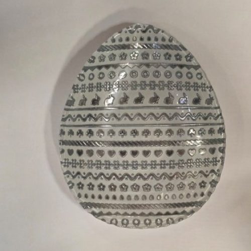 Γυάλινη Πιατέλα Αυγό Ασημί/Λευκό 22x17x3εκ Inart