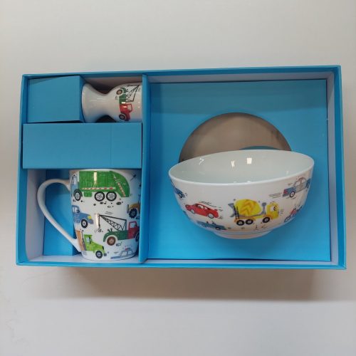 Παιδικό Σετ Φαγητού 3 Τεμαχίων Φορτηγά & Αυτοκίνητα Πορσελάνης σε Κουτί Δώρου – Crispo Trio