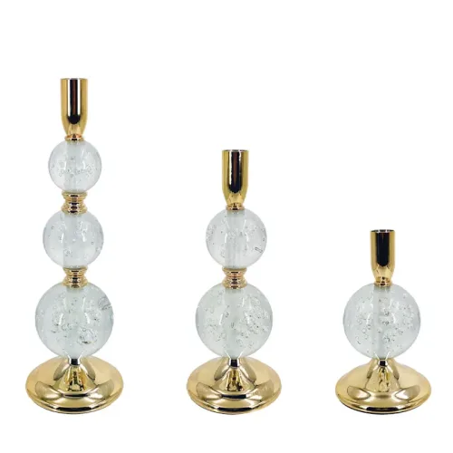 ΚΗΡΟΠΗΓΕΙΑ ΜΕΤΑΛΛΙΚA ΧΡΥΣΟ/ΛΕΥΚΟ ΣΕΤ/3 ΓΥΑΛΙΝΕΣ ΣΦΑΙΡΕΣ – S:Φ10×19, Μ:Φ10×26, L:Φ10x33cm