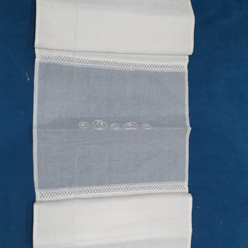 Λινό-Οργαντίνα Τραβέρσα Λευκή 50x160cm με Κεντημένη Οργάντζα