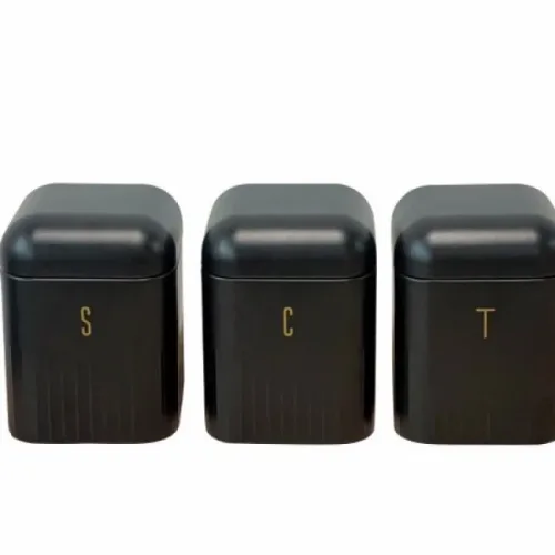 Cryspo Trio Βάζα Κουζίνας Σετ 3 Τεμ. Coffee-Sugar-Tea Μεταλλικά Altra Black 11,5cm